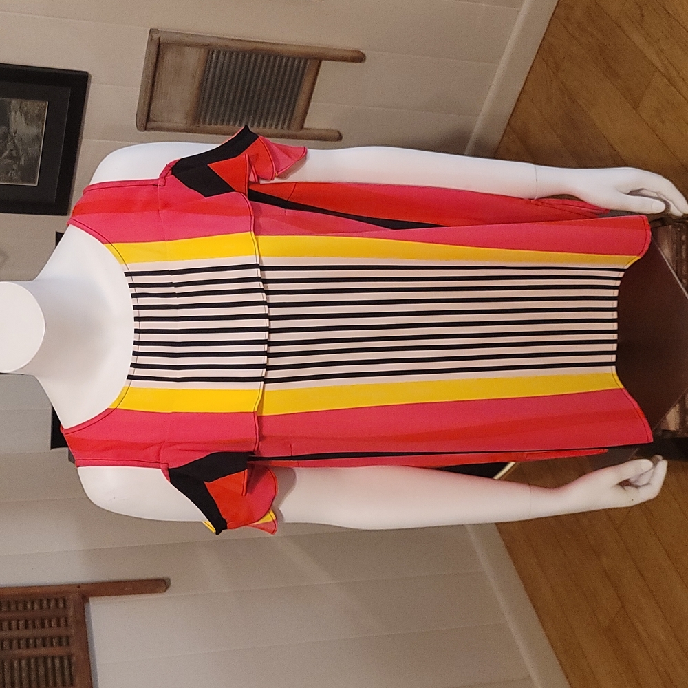 Nygard Bright Striped Cold Shoulder Cap Sleeve Blouse PERFECT COND. L/G